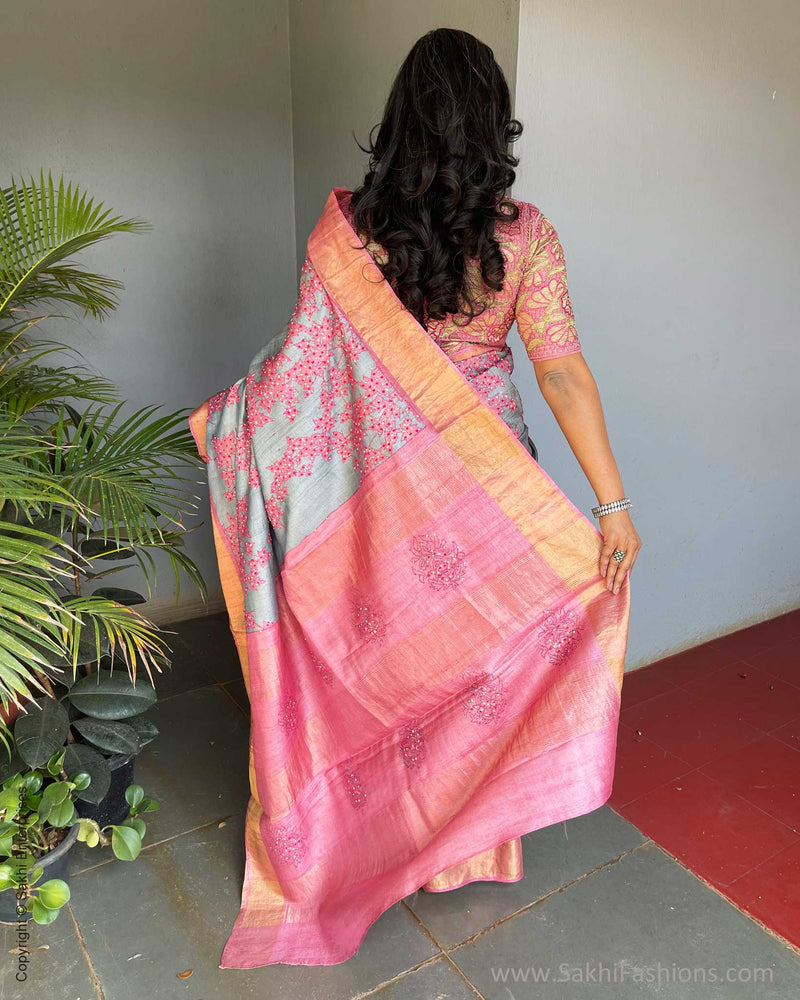 EE-V18658 Grey Tussar Sari