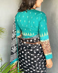 BL-V05575 Turquoise Ikat Cotton RBlouse