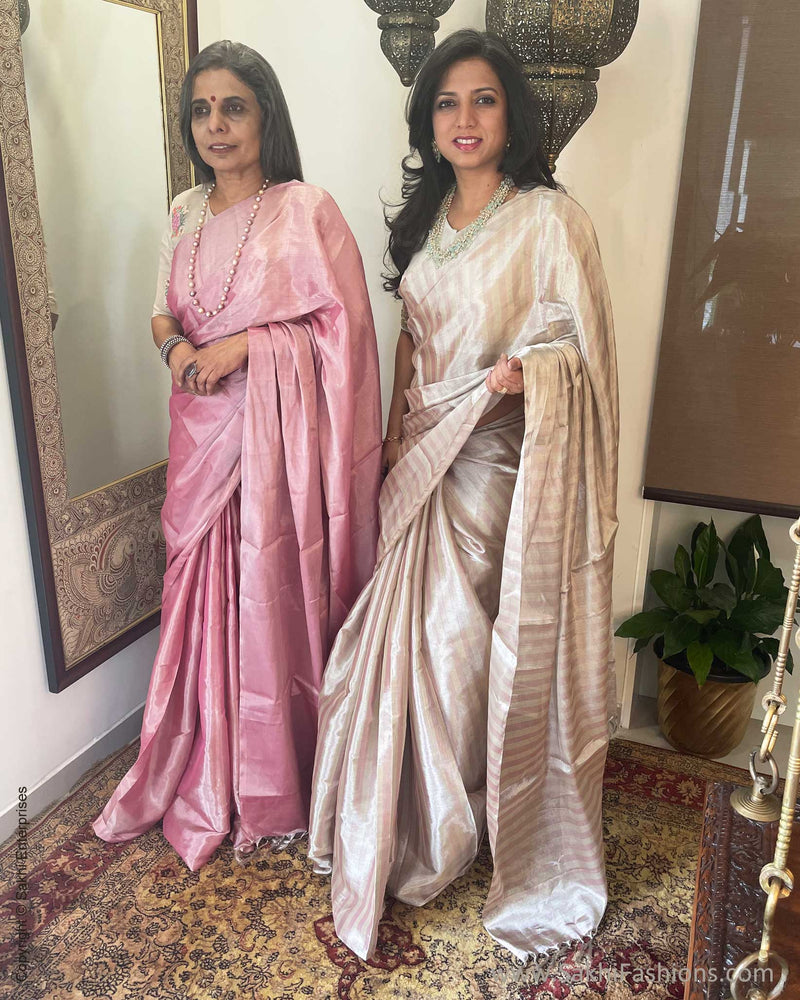 EE-W00867 Silver Pink Tissue Chanderi