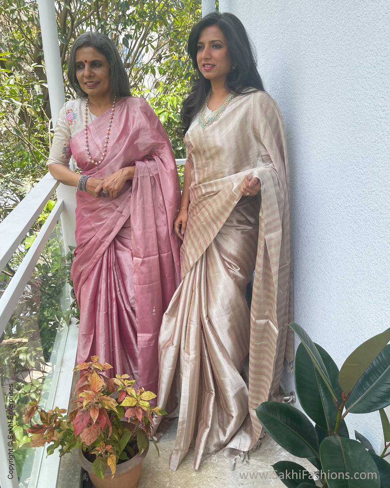 EE-W00867 Silver Pink Tissue Chanderi
