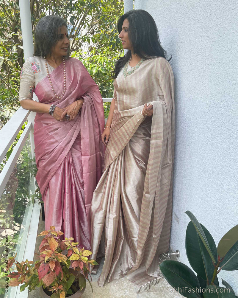 EE-W00867 Silver Pink Tissue Chanderi