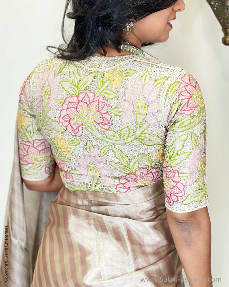 EE-W00867 Silver Pink Tissue Chanderi