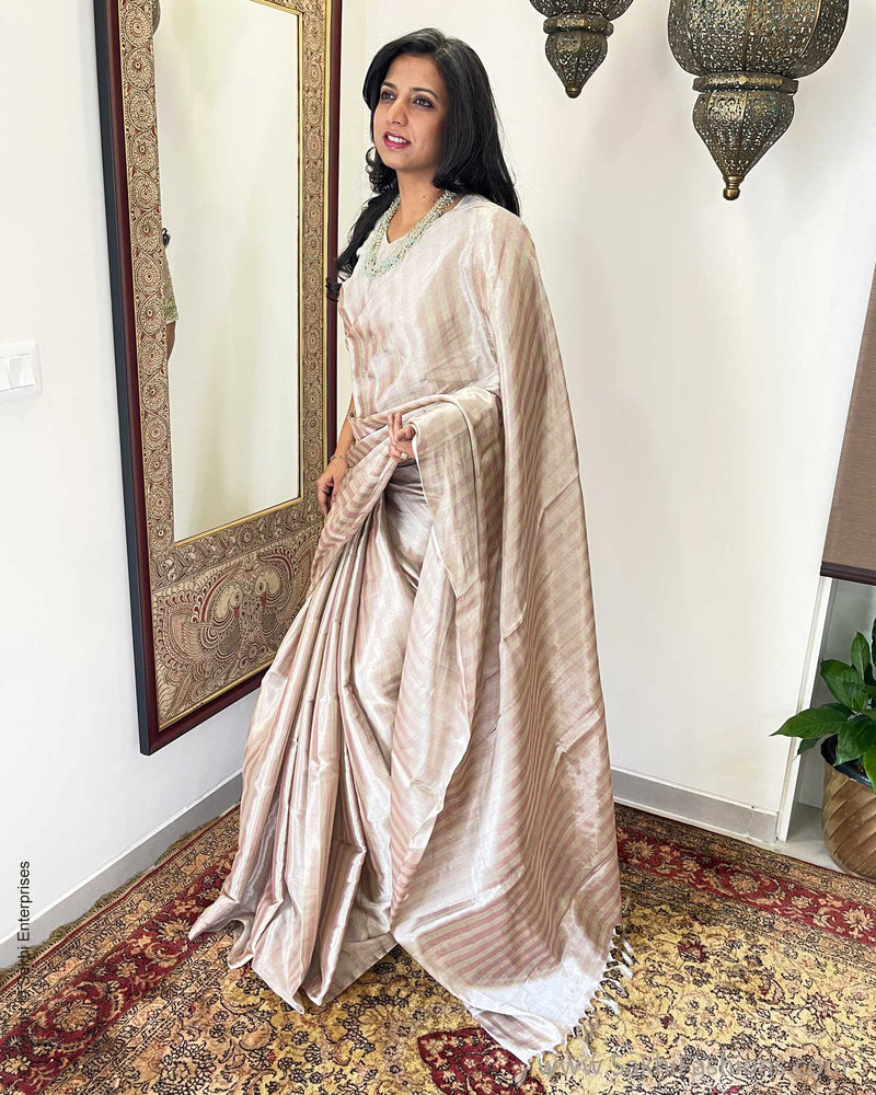 EE-W00867 Silver Pink Tissue Chanderi