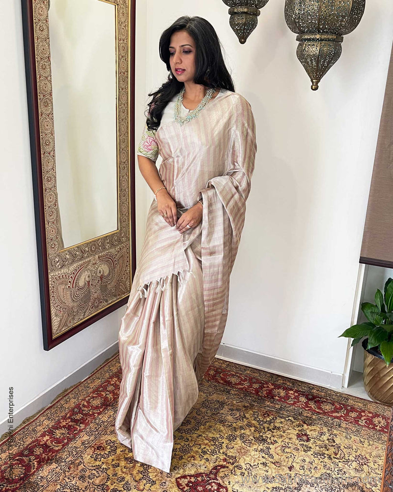 EE-W00867 Silver Pink Tissue Chanderi