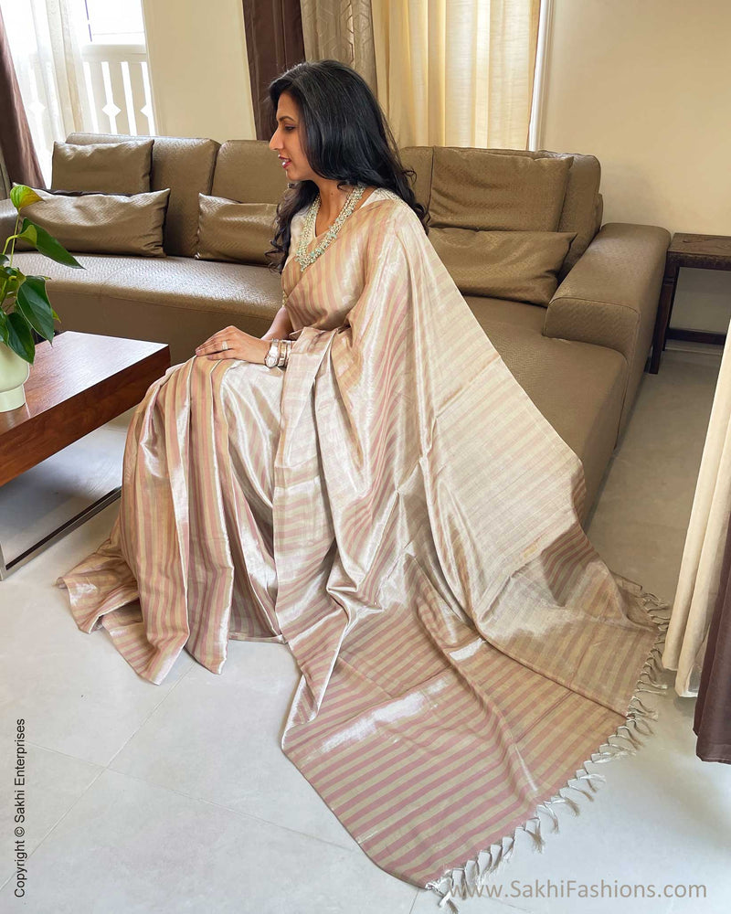 EE-W00867 Silver Pink Tissue Chanderi