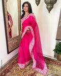 EE-W00334 Rani Pink Organza sari