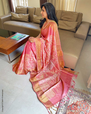 EE-V13710 Pink Tussar Silk Batik