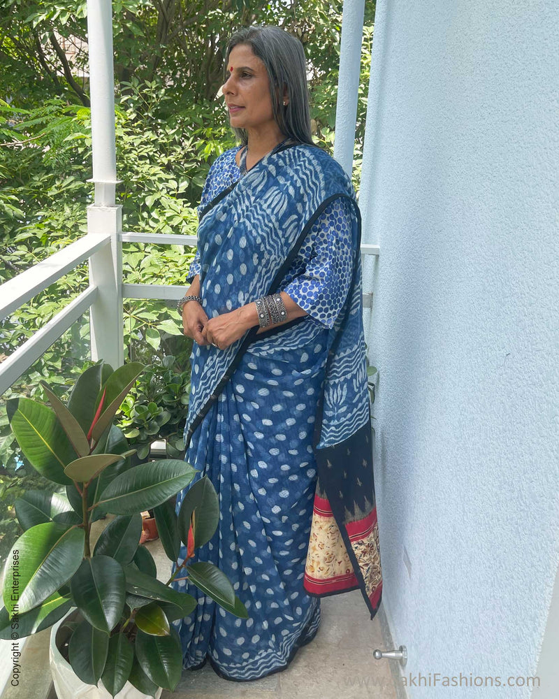 EE-S38085 Indigo Cotton sari – sakhifashions