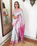 EE-W01780 Silver Pink Tissue Sari