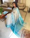 EE-W01781 Silver Blue Tissue Sari