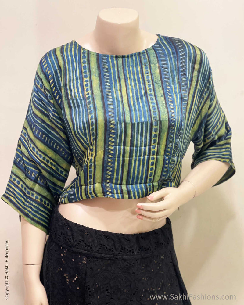 BL-V19771 Blue Green Ajrakh Blouse