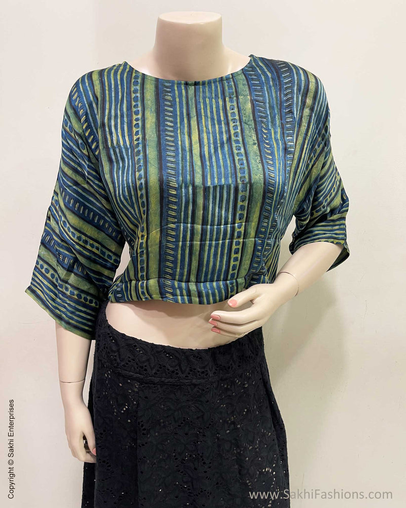 BL-V19771 Blue Green Ajrakh Blouse