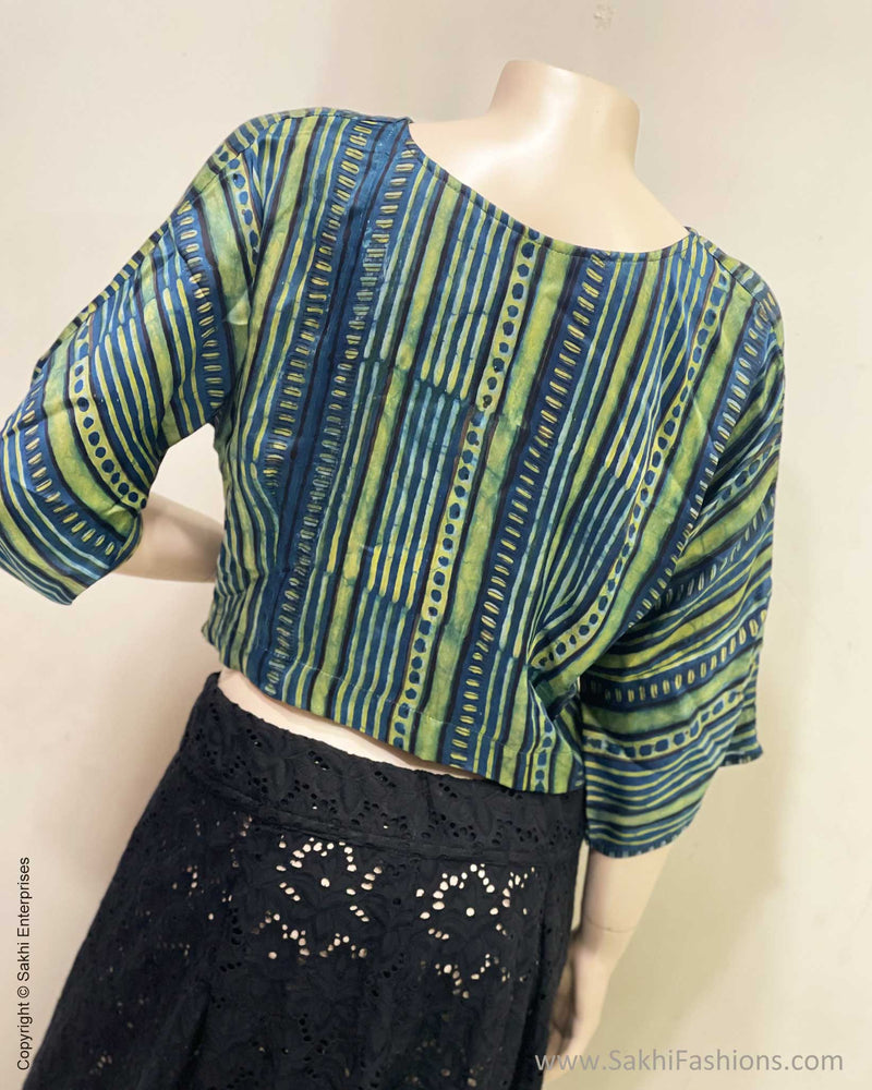 BL-V19771 Blue Green Ajrakh Blouse