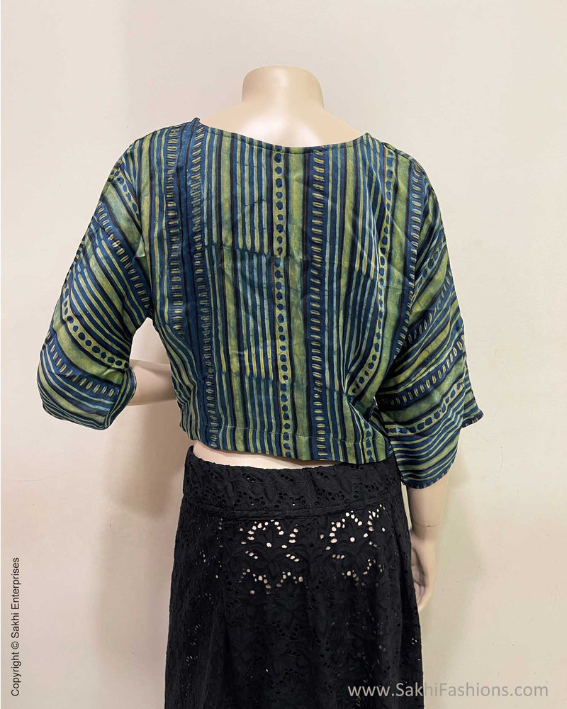 BL-V19771 Blue Green Ajrakh Blouse