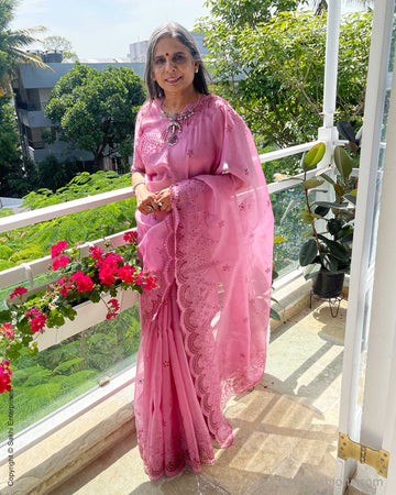 EE-V19843 Pink Organza Cutwork