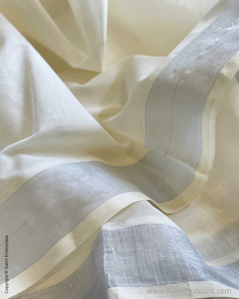 DP-W05511 Cream & Silver Kasavu Sari