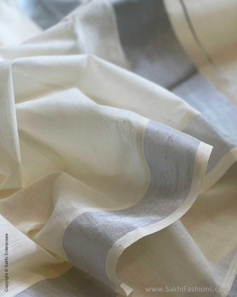 DP-W05511 Cream & Silver Kasavu Sari