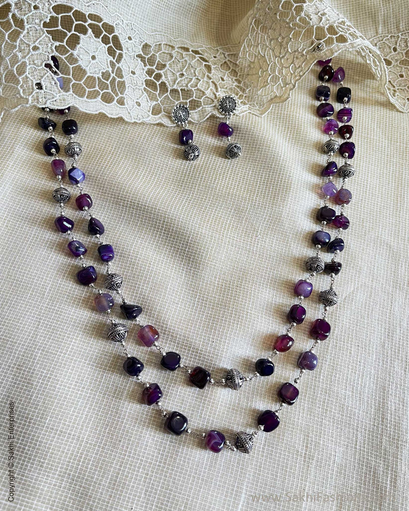 Three-strand choker violet purple beads 1950's jewelry design - Ruby Lane