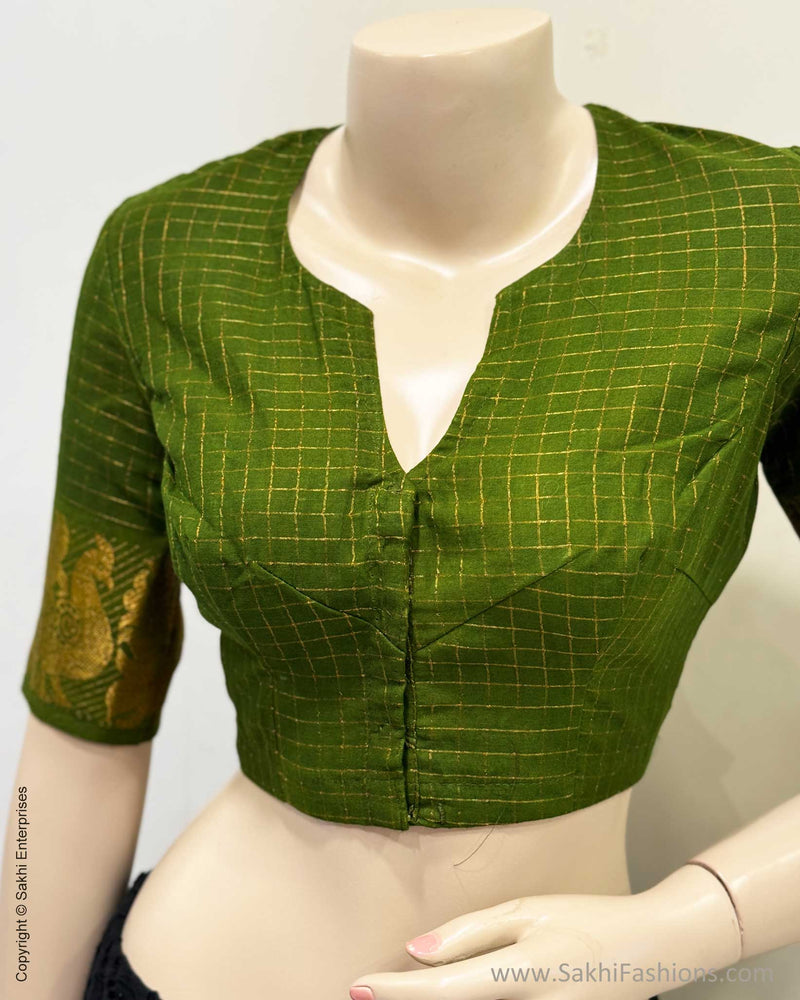 BL-Y07386 Green Madurai Cotton Blouse