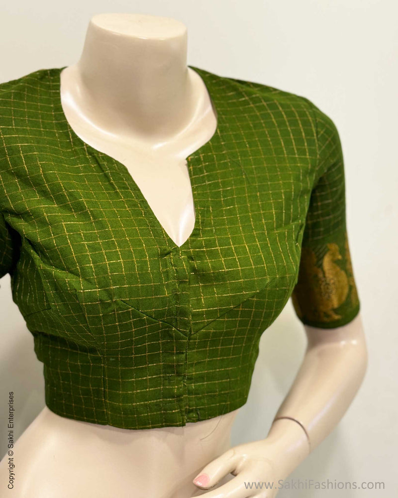 BL-Y07386 Green Madurai Cotton Blouse