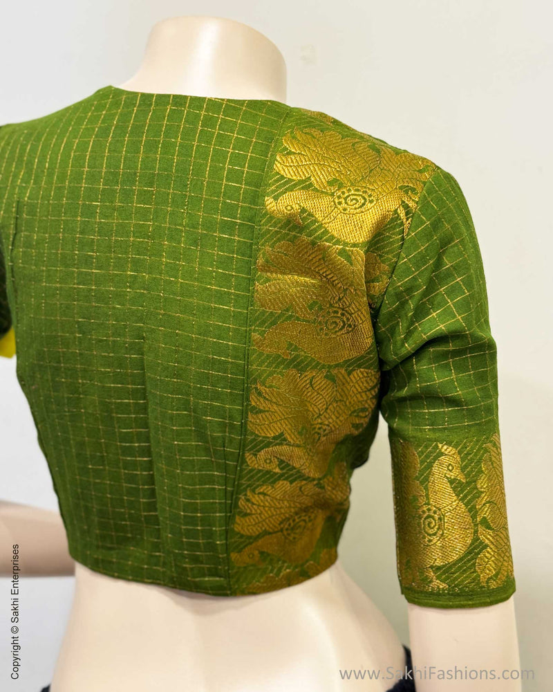 BL-Y07386 Green Madurai Cotton Blouse