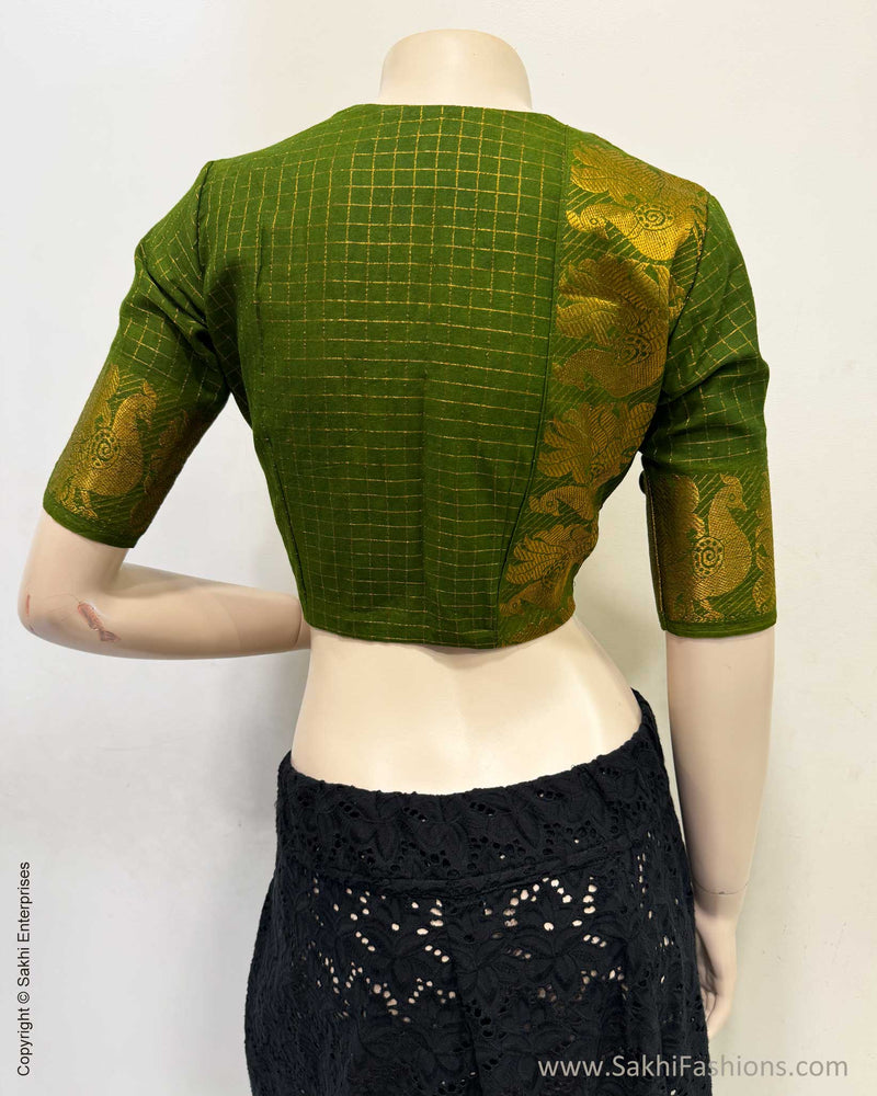 BL-Y07386 Green Madurai Cotton Blouse