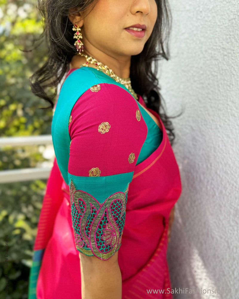 BL-X24112 Pink Green Kanchi Blouse
