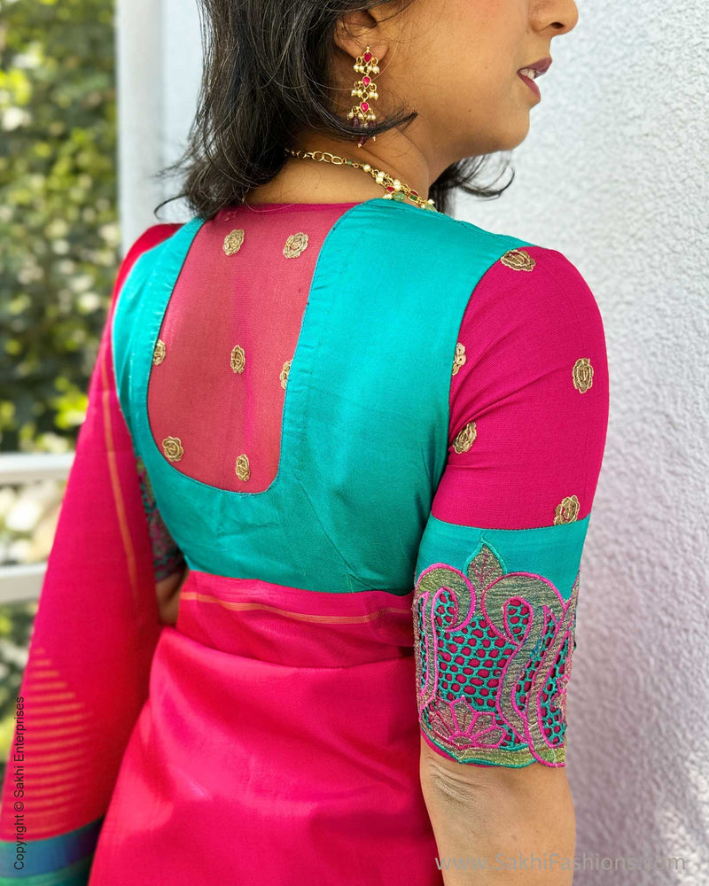 BL-X24112 Pink Green Kanchi Blouse