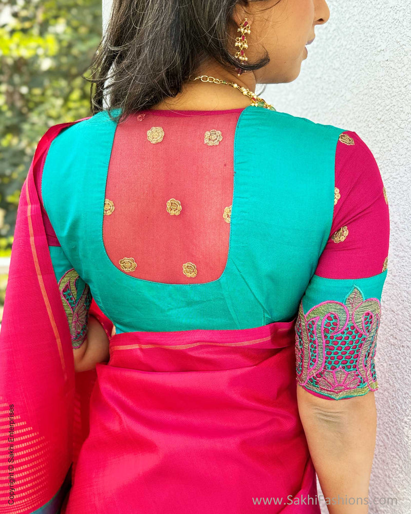 BL-X24112 Pink Green Kanchi Blouse
