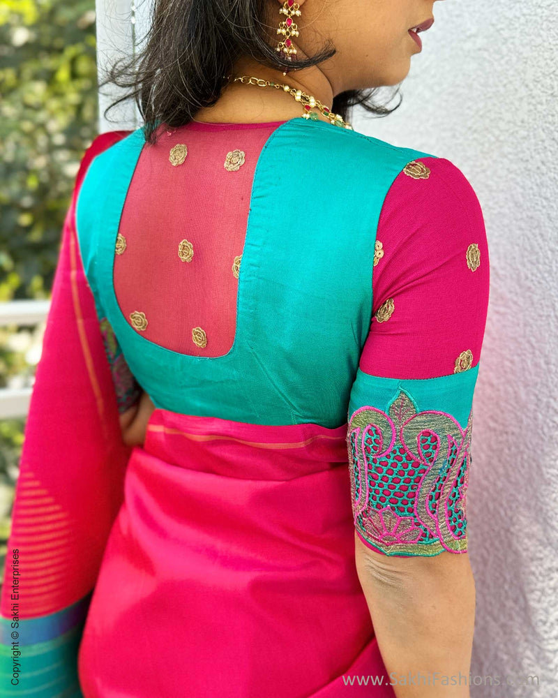 BL-X24112 Pink Green Kanchi Blouse