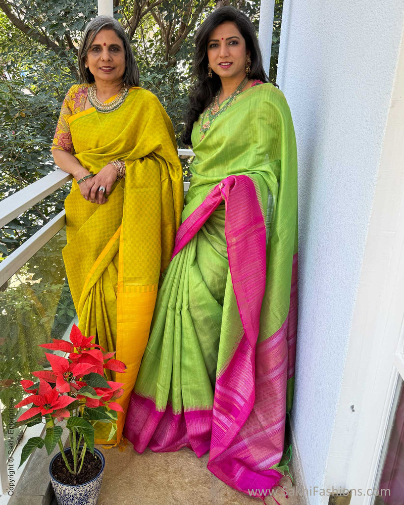 EE-W12141 Parrot Green Rawsilk Sari