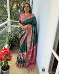 EE-W14658 Green Floral Tussar Sari