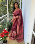 EE-W14659 Pink floral Tussar Sari