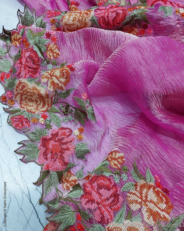 EE-Y15605P Pink Floral Tissue sari