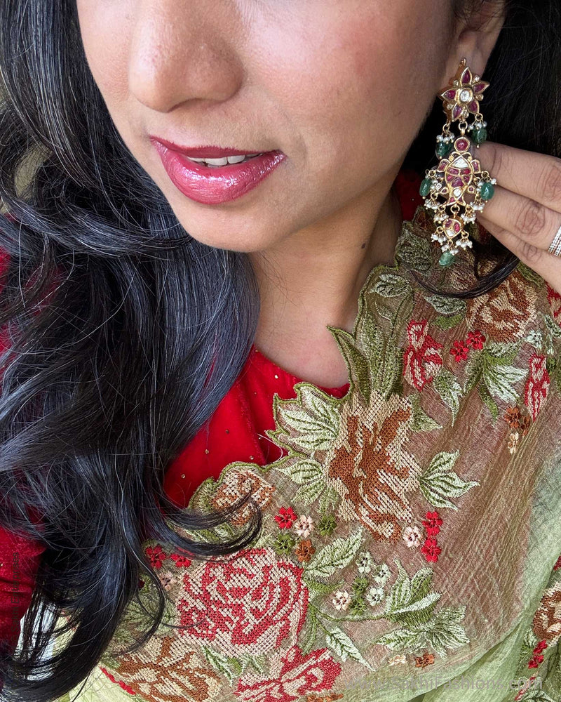 EE-W15605 Green Floral Tissue sari