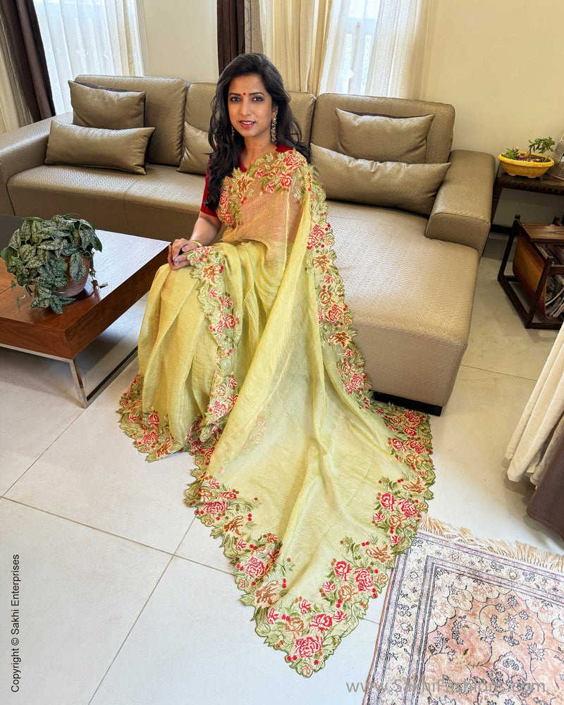 EE-W15605 Green Floral Tissue sari