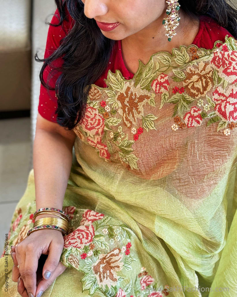 EE-W15605 Green Floral Tissue sari