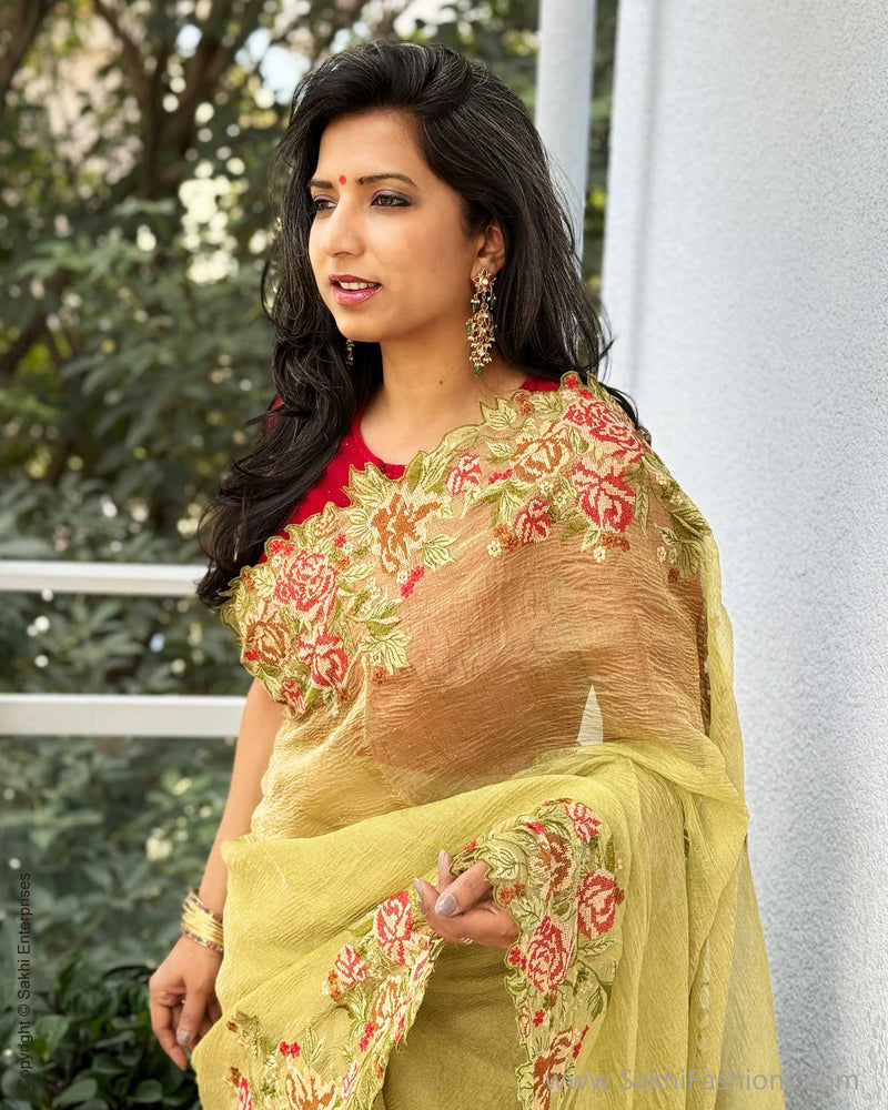 EE-W15605 Green Floral Tissue sari