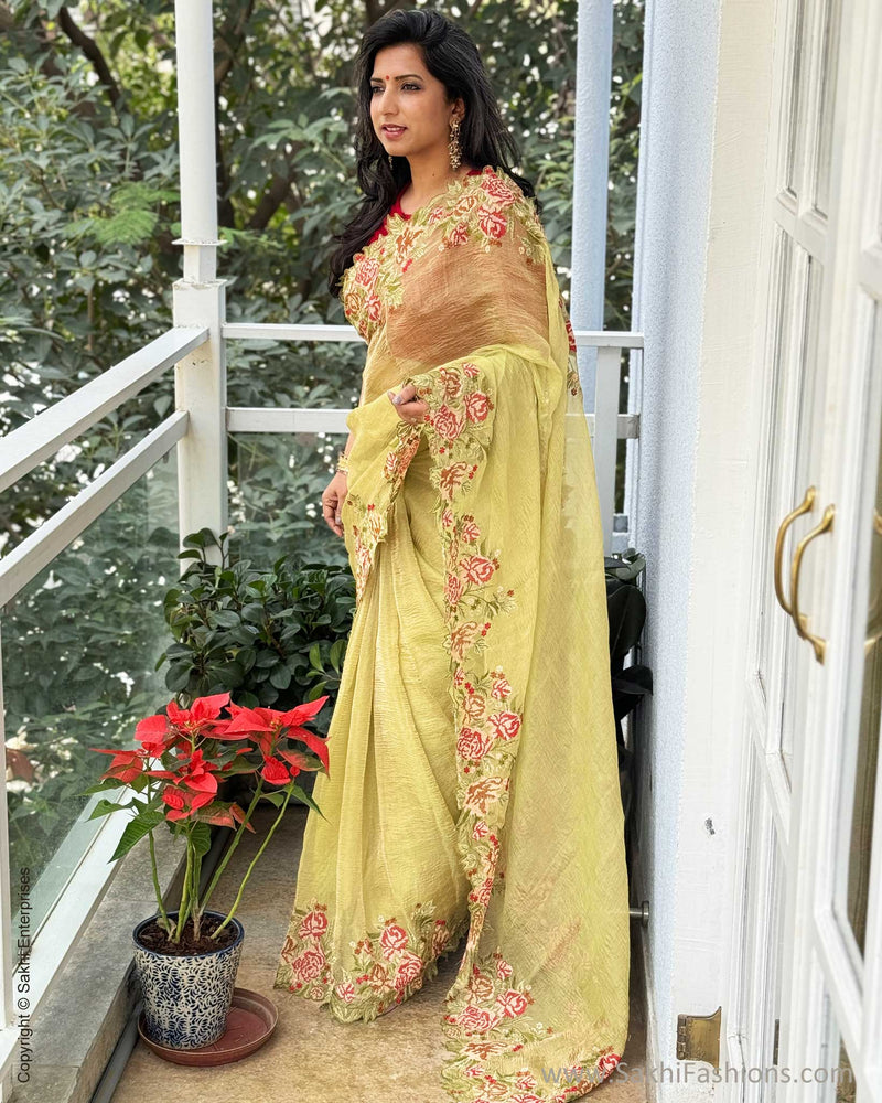 EE-W15605 Green Floral Tissue sari