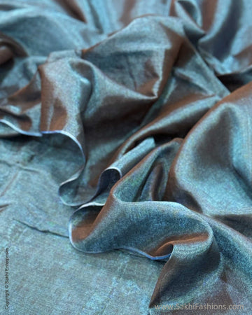 DP-W13919 Peacock blue Tissue Cotton Sari