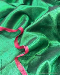 DP-W13907 Green Tissue Cotton Sari
