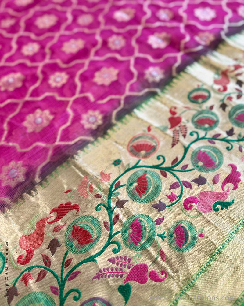 EE-W16662 Green Pink Silk Kota Sari