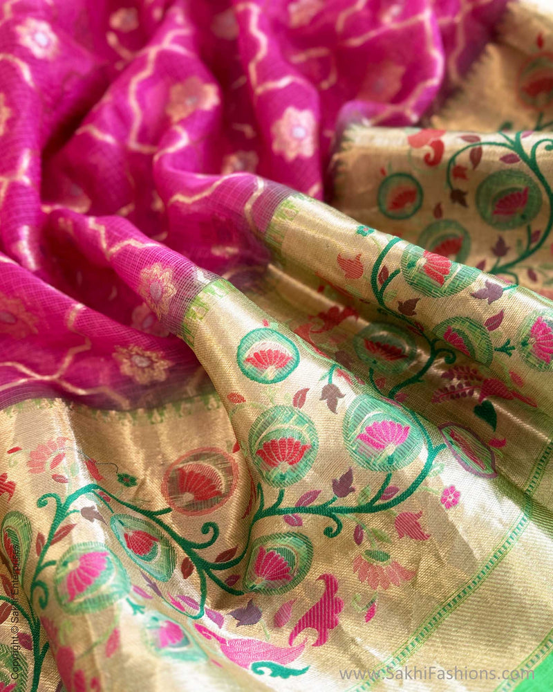 EE-W16662 Green Pink Silk Kota Sari