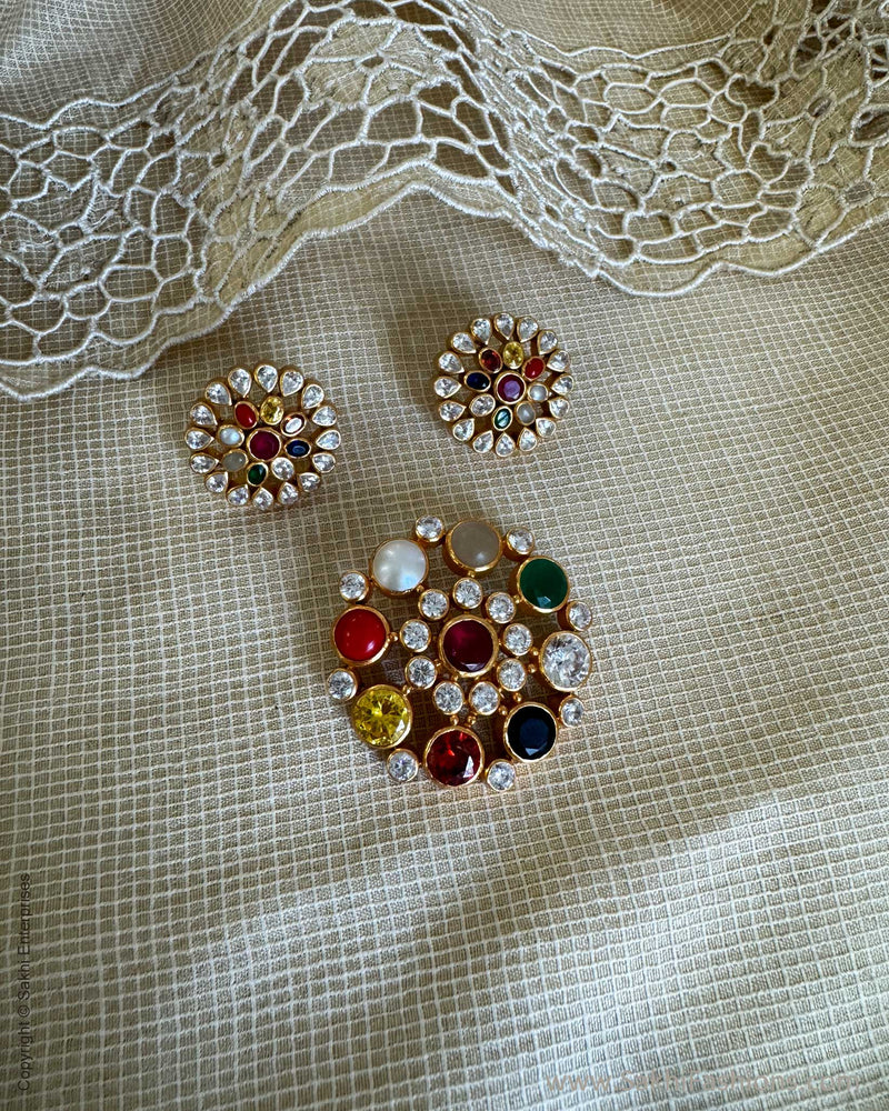 ASDS-16776P Navrathan Earring & Pendant