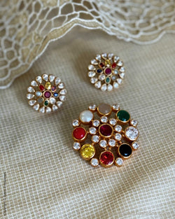 ASDS-16776P Navrathan Earring & Pendant