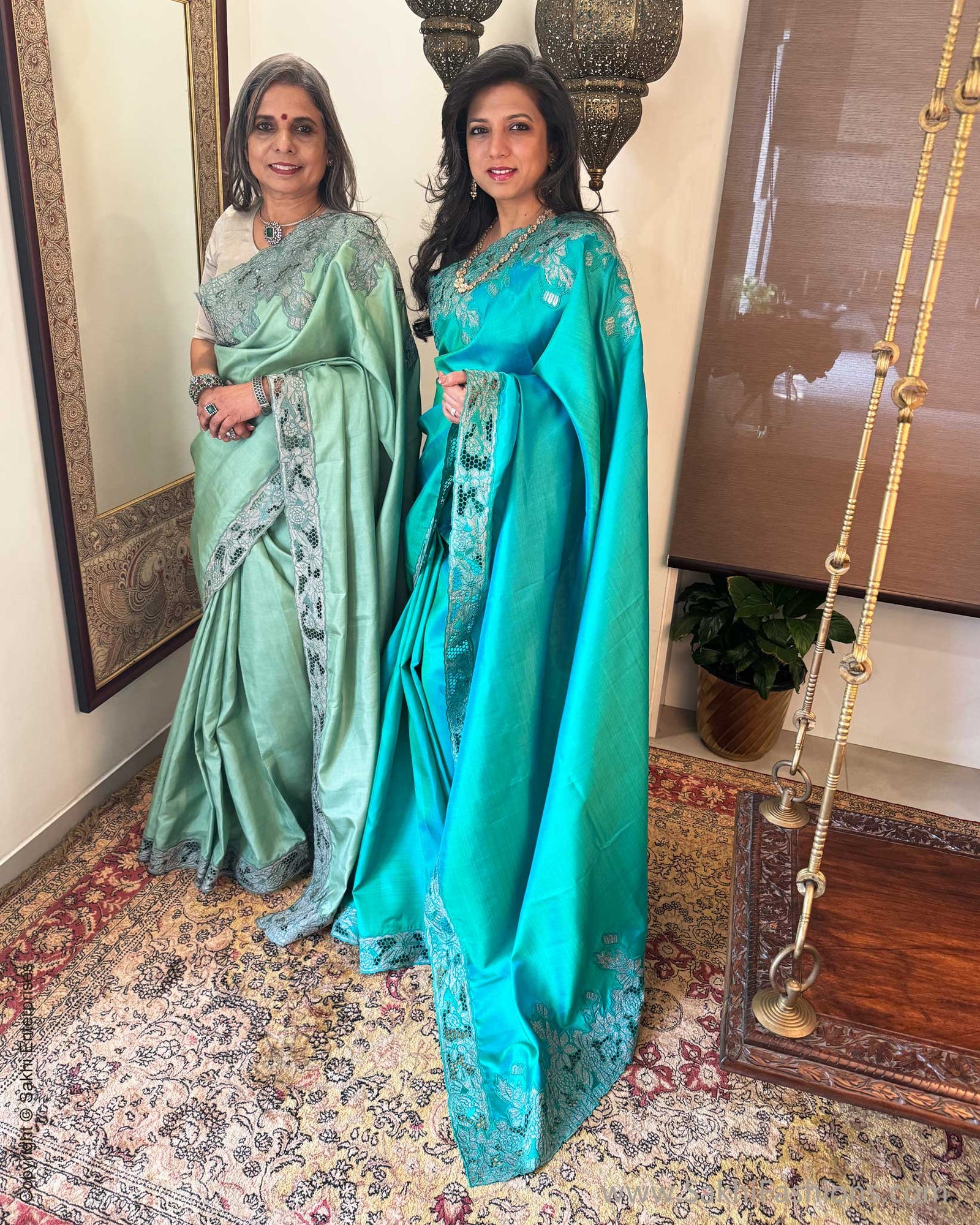 Mint green gold Kanchi Silk designer Cutwork Saree | Sakhi