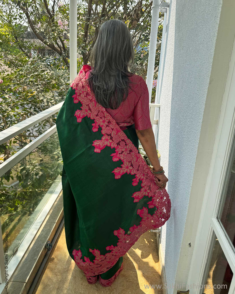 EE-W18955 Green Pink Kanchi Cutwork