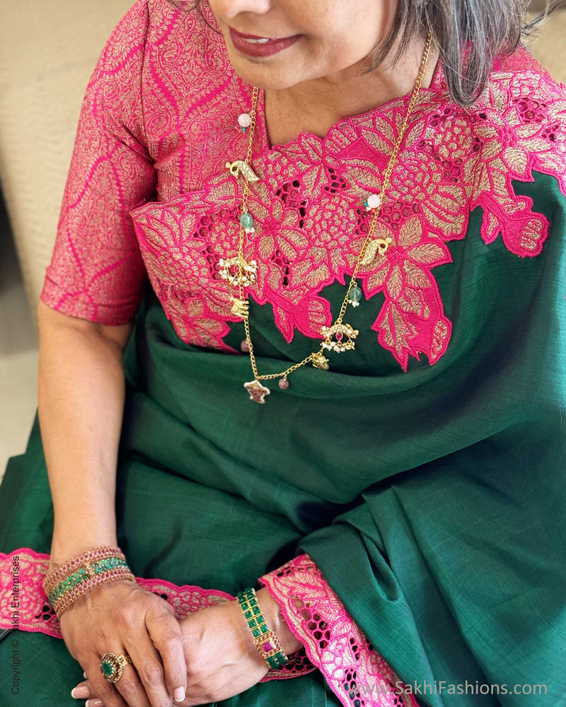 EE-W18955 Green Pink Kanchi Cutwork