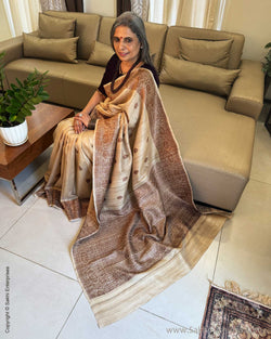 EE-W18570 Beige Tussar Banarsi Sari