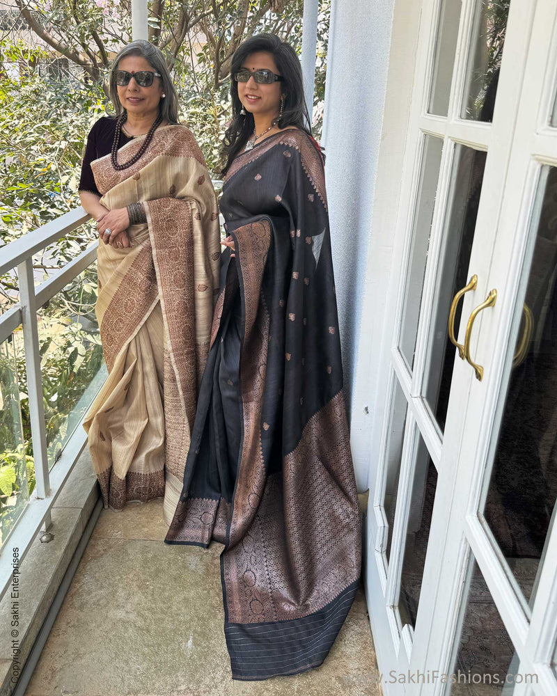 EE-W18570 Beige Tussar Banarsi Sari